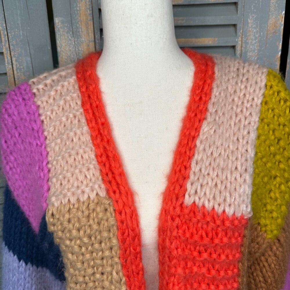 Saachi Rainbow Patchwork Chunky Knit Open Cardiga… - image 4